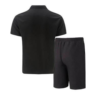 2025 Men's Summer Waffle Knit Short Set – Solid Color Zip-Up Lapel Shirt & Shorts | European & US Style