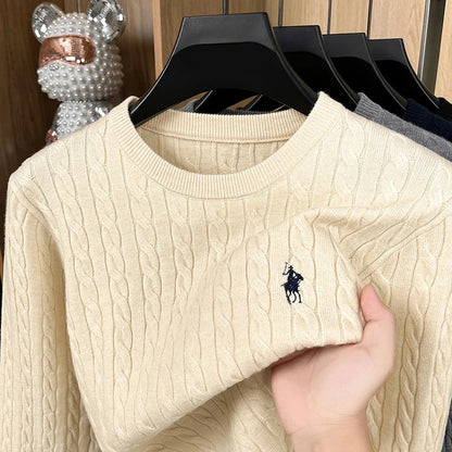 Luxury Men’s Knit Sweater - Long Sleeve Round Neck Embroidered Pullover No Pilling Casual Spring Clothing