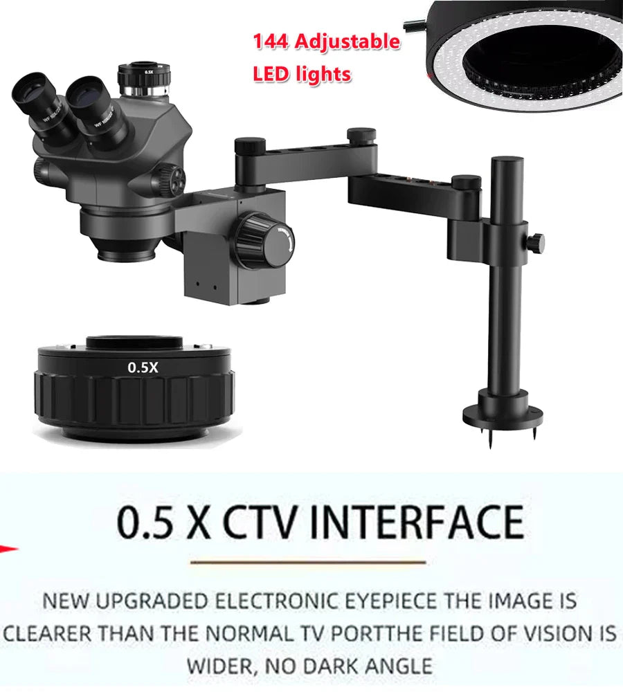 3.5-200X Simul-Focal Stereo Trinocular Microscope Set – 4K/2K/1080P HDMI VGA USB Camera, Clamp & Folding Extension Base