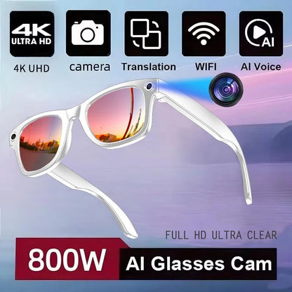 800W AI Smart Camera Glasses – Color-Changing Men’s Smart Sunglasses with Translation, Photo & Video Recording, Waterproof