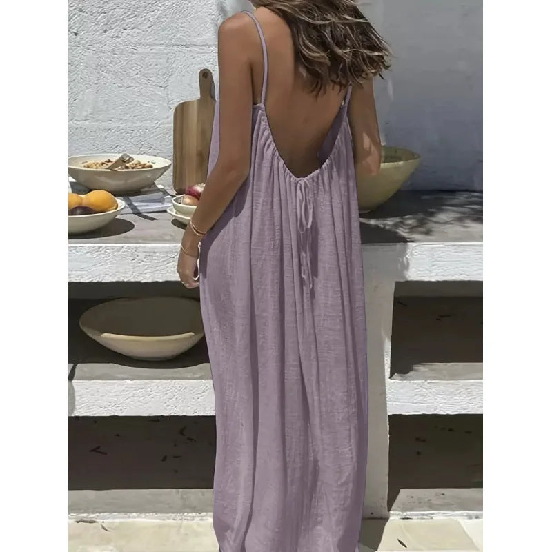 Women’s Strapless Backless Maxi Dress - Loose Comfortable Casual Home Sleepwear Long Dress