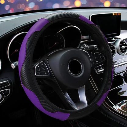 PU Leather Car Steering Wheel Cover — Breathable, Anti-Slip, 37-38cm Universal Car Accessory