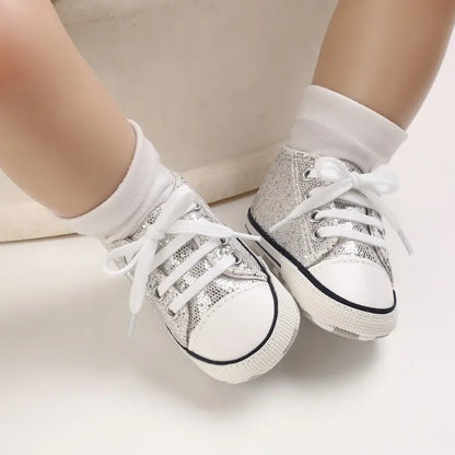Meckior Baby Flash Canvas Sneakers – Infant First Walkers Soft Sole Anti-Slip Shoes for Boys & Girls