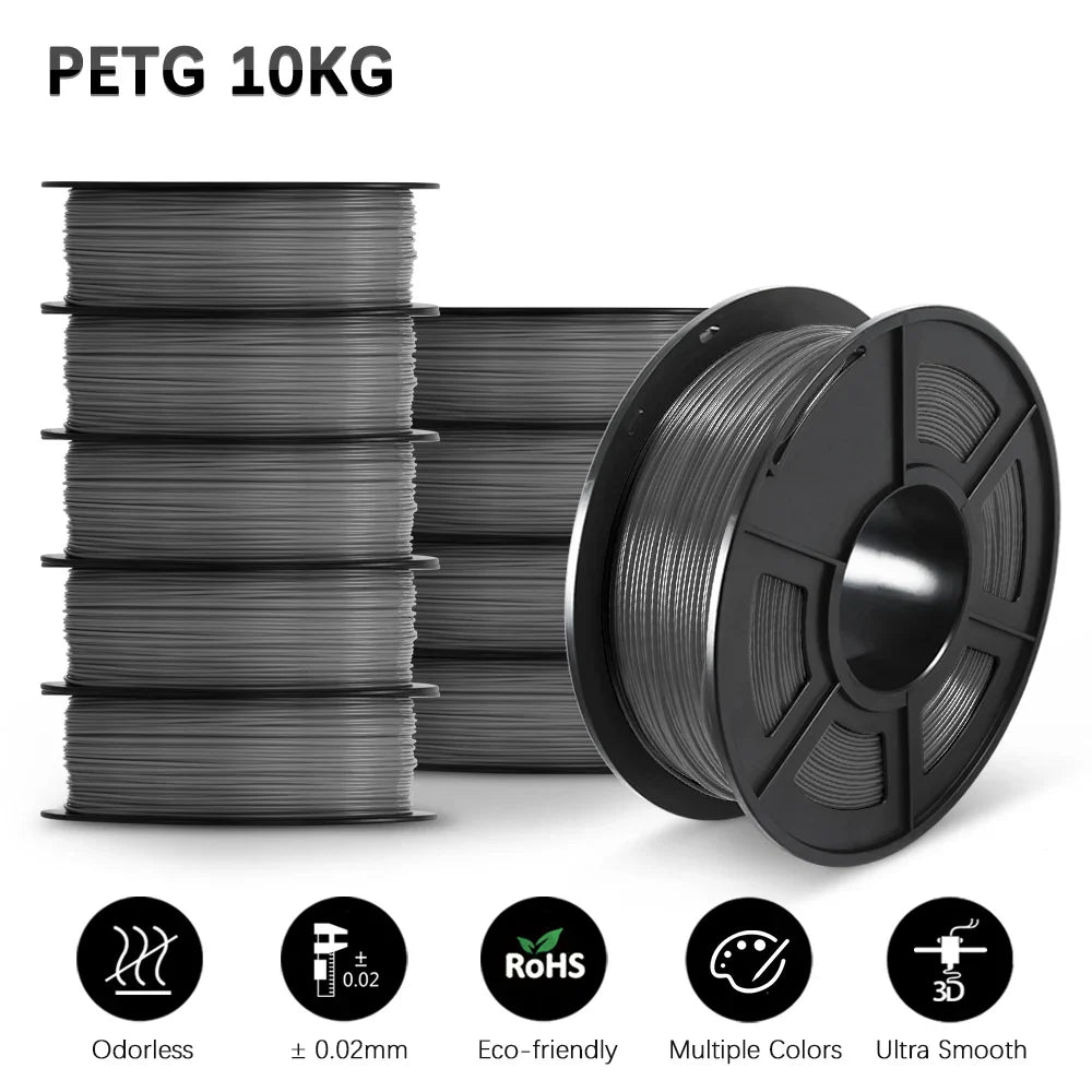 SUNLU 10KG 3D Printer Filament Set – 1.75mm PLA, PETG, PLA+ & Clear, 10 Rolls x 1KG Neatly Wound for 3D Printers & 3D Pens