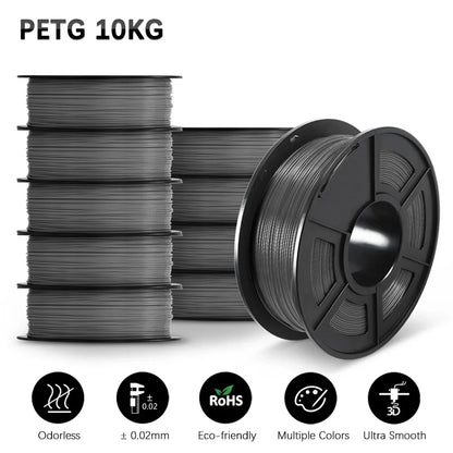 SUNLU 10KG 3D Printer Filament Set – 1.75mm PLA, PETG, PLA+ & Clear, 10 Rolls x 1KG Neatly Wound for 3D Printers & 3D Pens