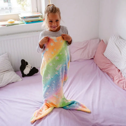 Flannel Mermaid Sleeping Bag — Soft Universal Rainbow Mermaid Tail Blanket, Cozy and Beautiful for Children