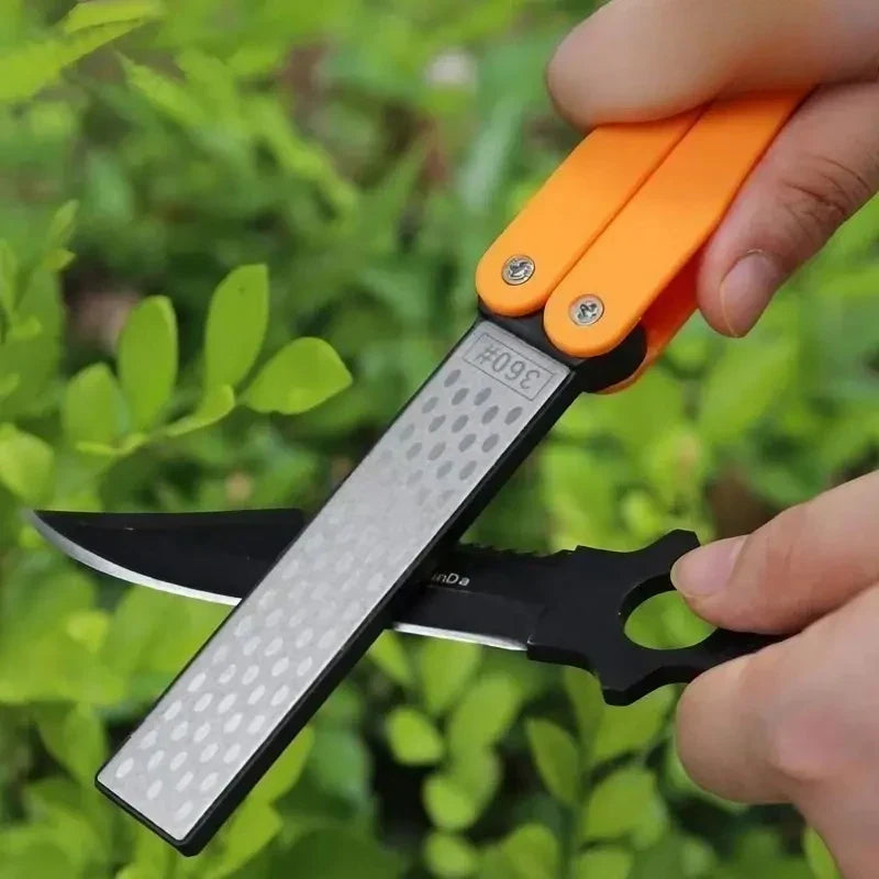Portable Folding Knife Sharpener - Double Sided Diamond Sharpening Stone for Outdoor Pocket Knives