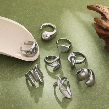 Vintage Stainless Steel Chunky Ring – Punk Irregular Adjustable Open Ring for Women, Wedding Jewelry Gift