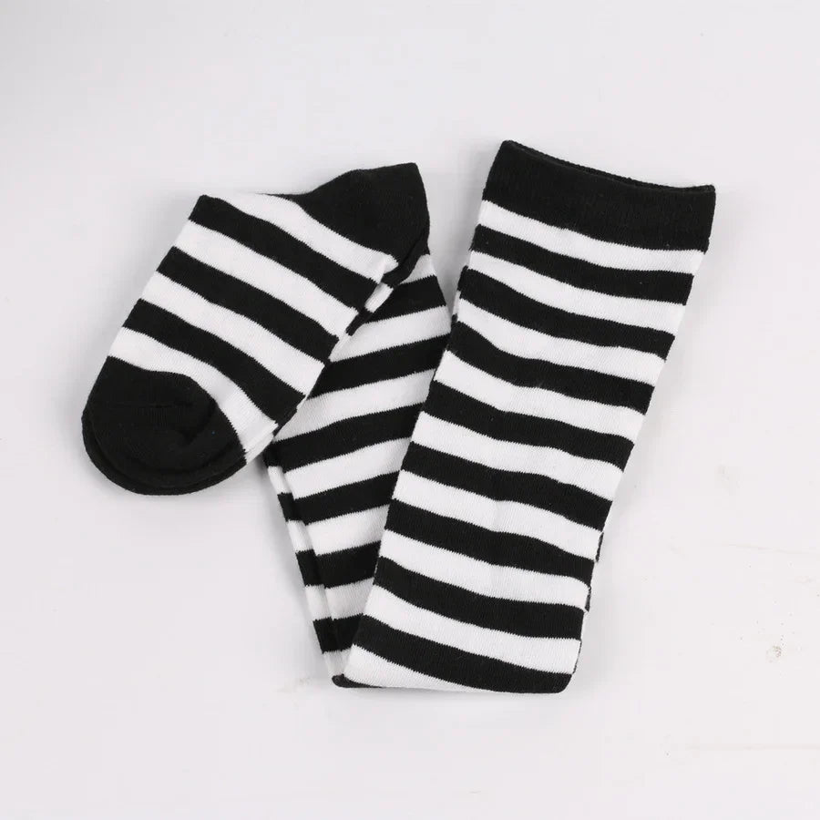 2024 Women's Striped Thigh High Stockings - Long Over-Knee Socks in Black, White & Pink for Cosplay & Harajuku Y2K Style