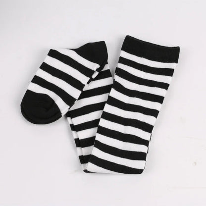 2024 Women's Striped Thigh High Stockings - Long Over-Knee Socks in Black, White & Pink for Cosplay & Harajuku Y2K Style