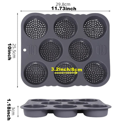 Non-Stick Silicone Hamburger Bun Mold - Food Grade Bread Loaf, Baguette and French Bread Baking Tray for Sandwiches