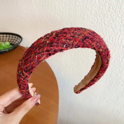 Vintage Red Woolen Velvet Headband – Women's Side Sponge Hair Hoop for Christmas & Fashion Accessories