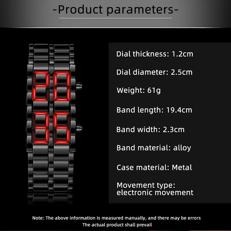 Men's Fashion Digital Lava Wrist Watch – Black Full Metal with Red/Blue LED Display, Sporty Gift for Men & Boys