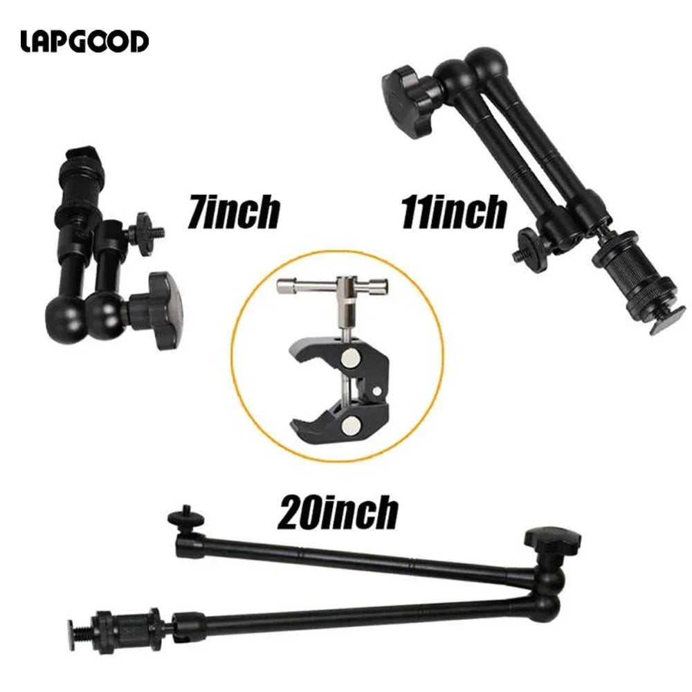 7/11/20 Inch Metal Articulating Magic Arm – Super Clamp Stand for DSLR Camera & Photo Studio Accessories