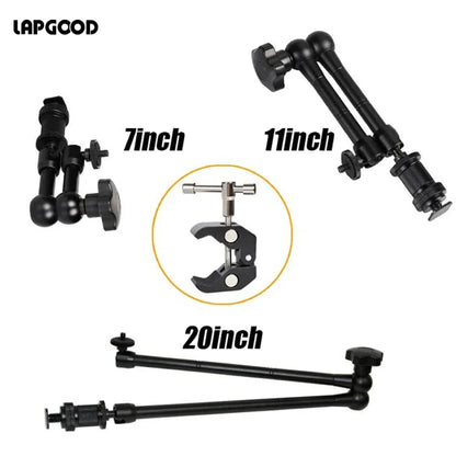 7/11/20 Inch Metal Articulating Magic Arm – Super Clamp Stand for DSLR Camera & Photo Studio Accessories