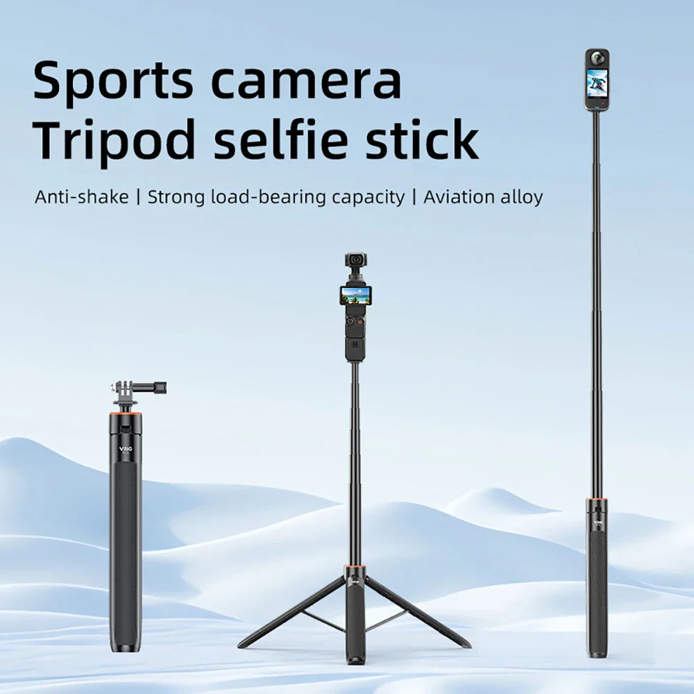 1.38M Selfie Stick Tripod – Adjustable Extension Holder for DJI Action 4, Pocket 3, GoPro, Insta360, DSLR & Phone Photography
