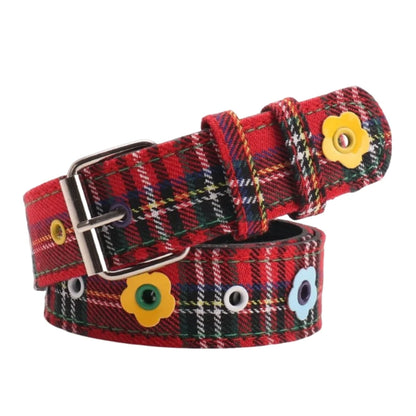 Y2K Red Plaid Adjustable Waist Belt with Pin Buckle – Punk Style Cute Fashion Waistband for Women