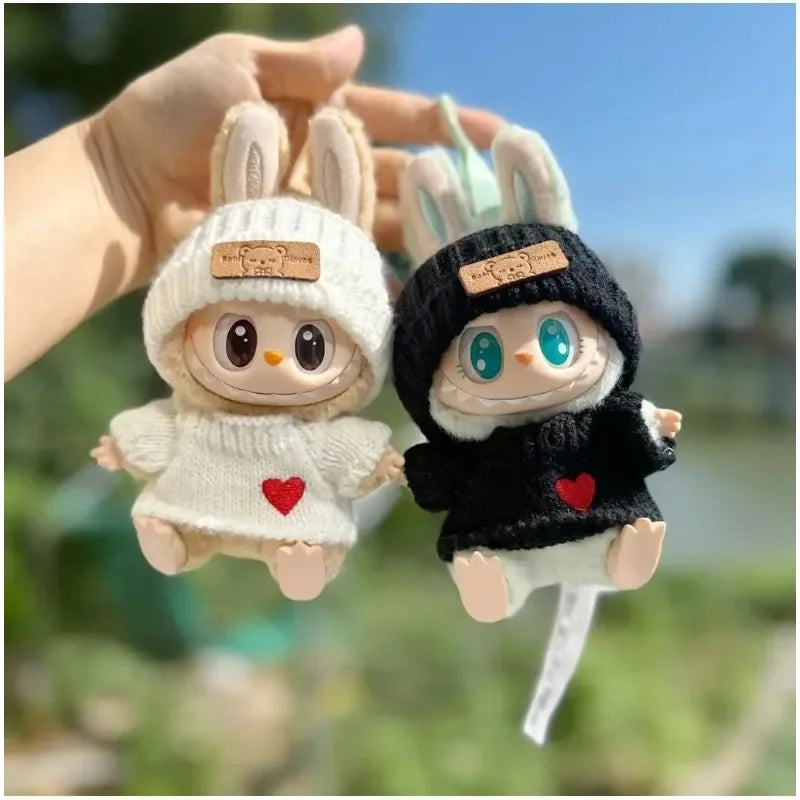 New LABUBU Doll Clothes Pendant Set — Bear Hat & Love Sweater DIY Accessories for Dolls, Cute Baby Outfit Christmas Gift