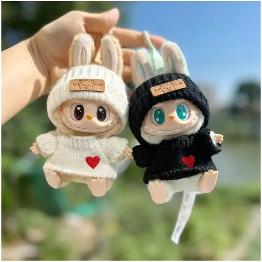 New LABUBU Doll Clothes Pendant Set — Bear Hat & Love Sweater DIY Accessories for Dolls, Cute Baby Outfit Christmas Gift