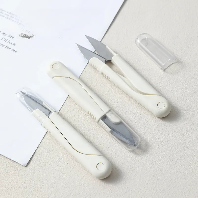 Portable Stainless Steel Spring Scissors with Cover - Thread Head Fish Sewing Scissors for Cross-stitch & Tailoring