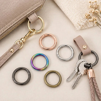 10Pcs Metal O Ring Spring Clasps - 10-38mm Openable Round Carabiner Snap Hooks for Keychains, Bags & DIY Jewelry Accessories