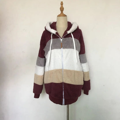 Oversized Jacket for Women – 2023 Autumn Winter Warm Plush Hooded Coat, Loose Fit Streetwear with Pockets