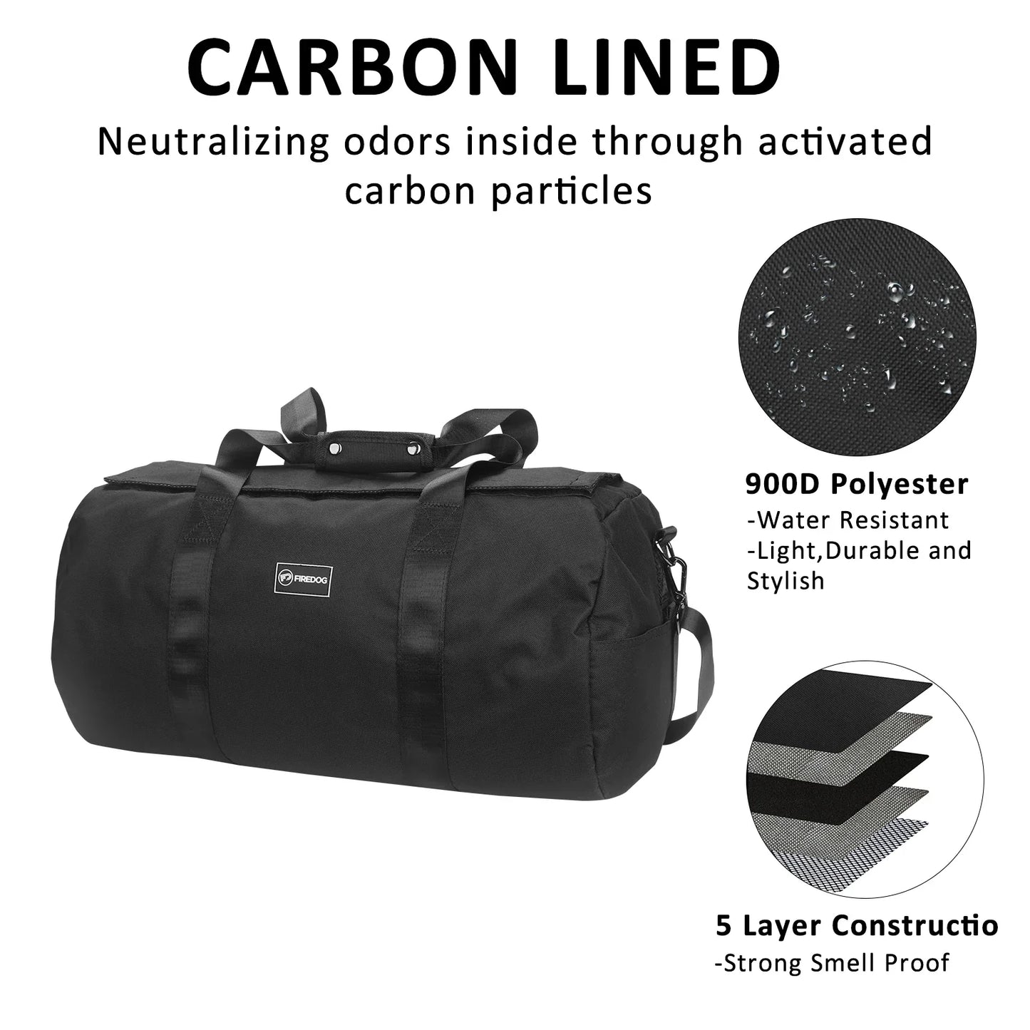 FIREDOG Smell-Proof Travel Duffle Bag – Large Capacity Organizer with Lock