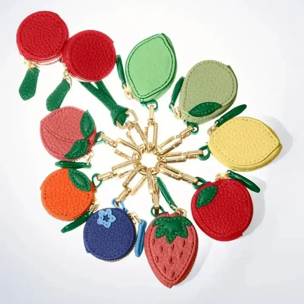 Mini Cherry & Strawberry Coin Purse – Cute PU Leather Keychain Bag for Earphones and Small Storage, Korean Style