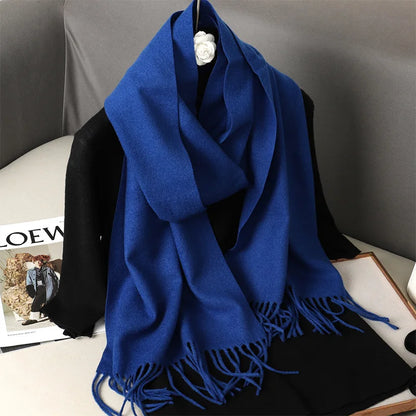 62-Color Solid Women’s Winter Scarf — Thick Warm Cashmere Pashmina Shawl with Tassels, Outdoor Luxury Wrap, Windproof Fashion Scarf