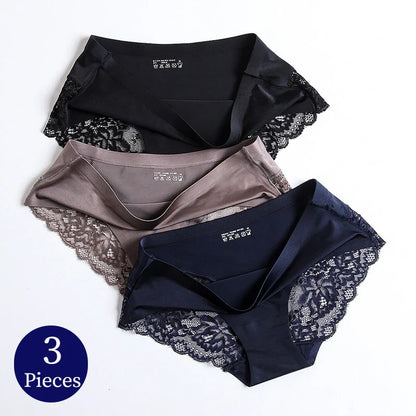 TrowBridge 3PCS Women’s Lace Panties Set — Sexy Silk Satin Underwear, Soft Cozy Big-Size Lingerie Briefs