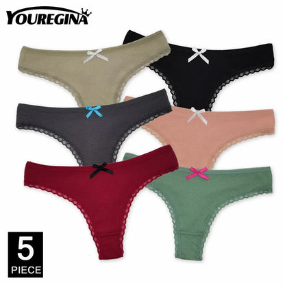 5 Pcs Women’s Cotton Thong Panties Set - Sexy Dot Star Print G-String Tanga Lingerie Intimate Underwear