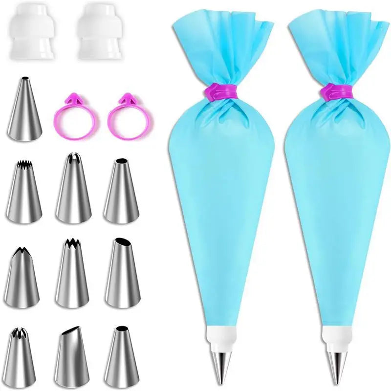 Silicone Piping Bags & Tips Set – Reusable Cake Decorating Kit with Stainless Steel Nozzles for Baking