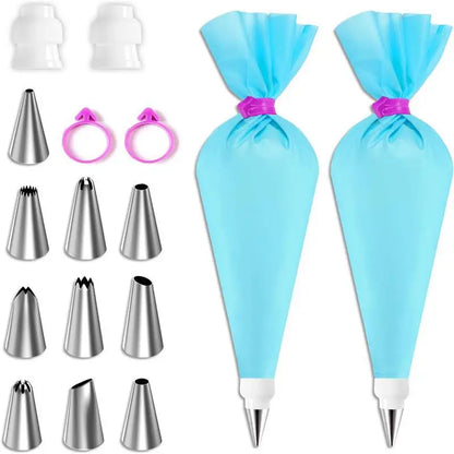 Silicone Piping Bags & Tips Set – Reusable Cake Decorating Kit with Stainless Steel Nozzles for Baking