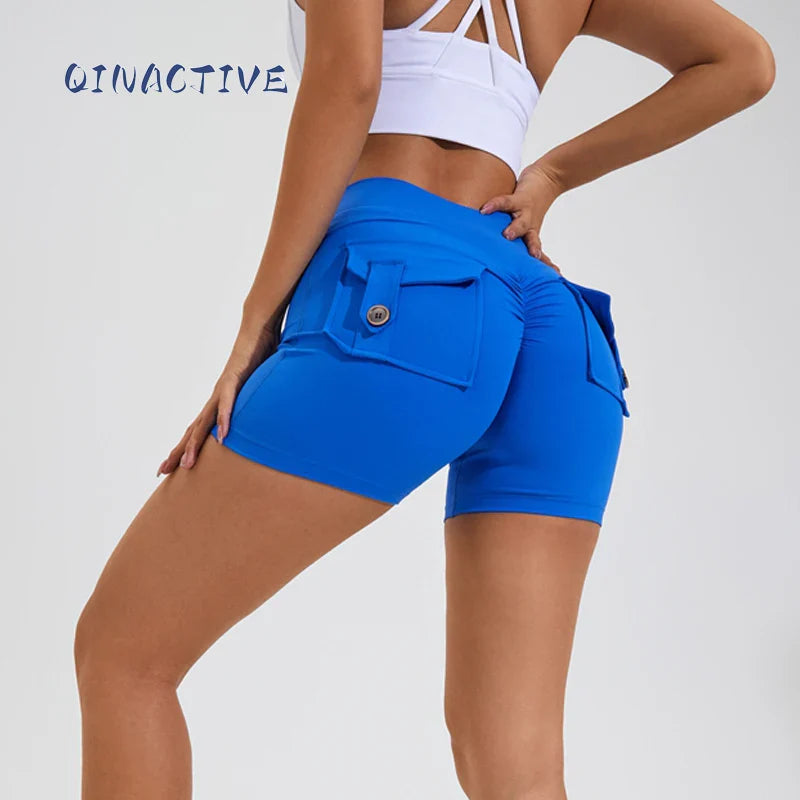 QINACTIVE Women’s Yoga Shorts — High Waist Scrunched Butt Pocket Push-Up Gym Leggings & Sexy Booty Fitness Tights