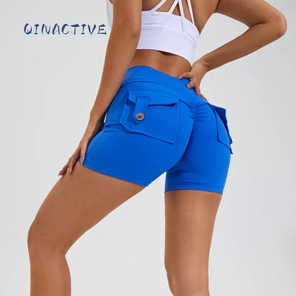 QINACTIVE Women’s Yoga Shorts — High Waist Scrunched Butt Pocket Push-Up Gym Leggings & Sexy Booty Fitness Tights