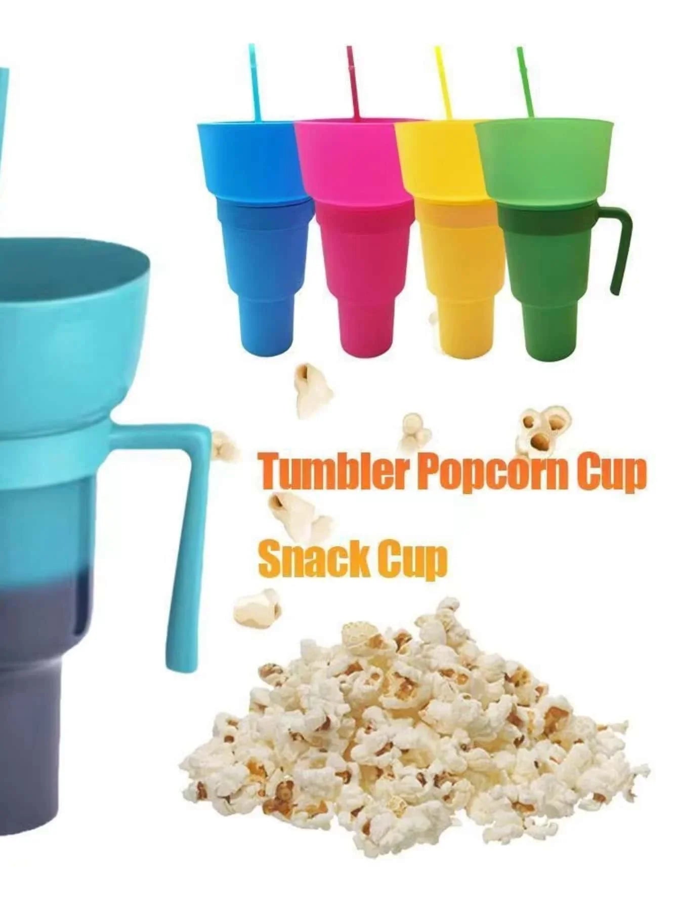 Creative All-in-One Popcorn Snack and Drink Cup with Handle - Water Cup and Straw Cup Combo