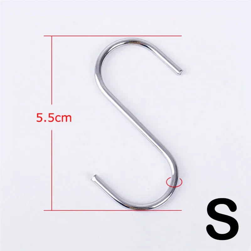 Stainless Steel Sharp Tip S Hooks – Hanging Utensil, Meat, and Clothes Hangers for Kitchen & Butcher Shop
