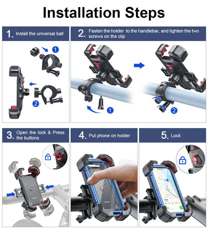Joyroom Universal Bike Phone Holder — 360° Rotatable Shockproof Stand for 4.7-7 inch Mobile Phones, GPS Clip