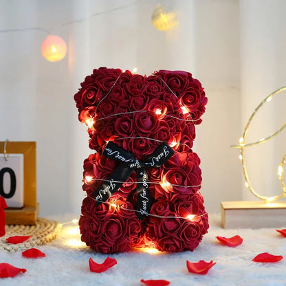 25cm Teddy Bear with Artificial Roses in Box – Romantic Valentine’s Day & Anniversary Gift for Women