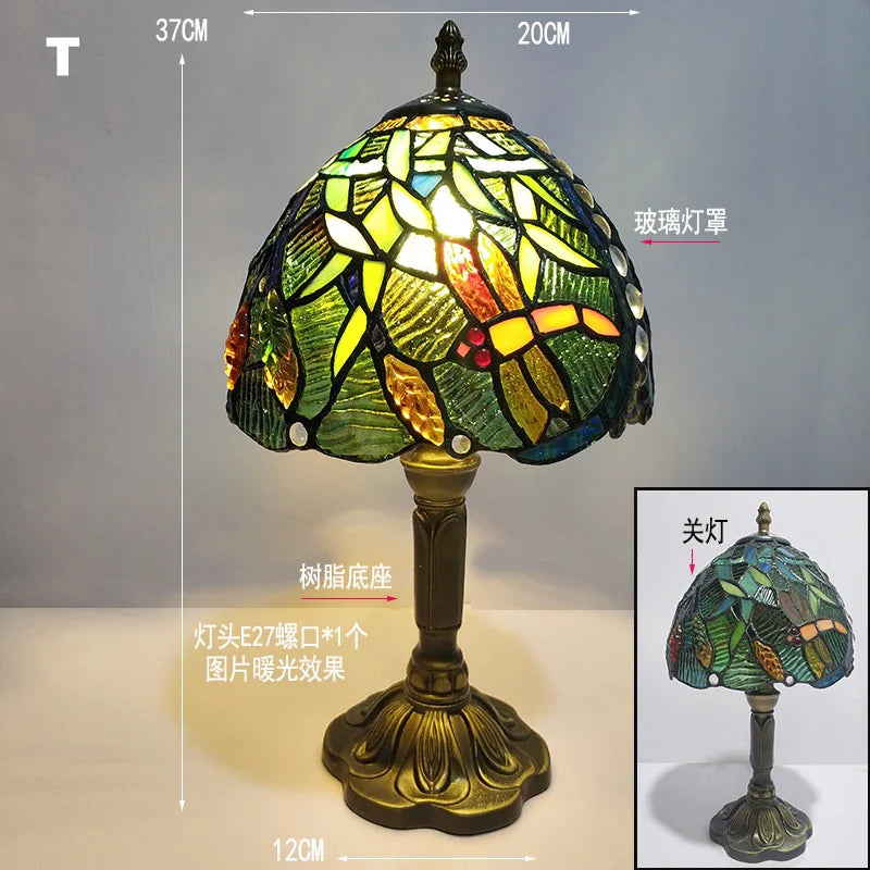 Retro Stained Glass Table Lamp – Colorful E27 Art Lampshade, Mediterranean Baroque Style Bedside Bedroom Décor Light