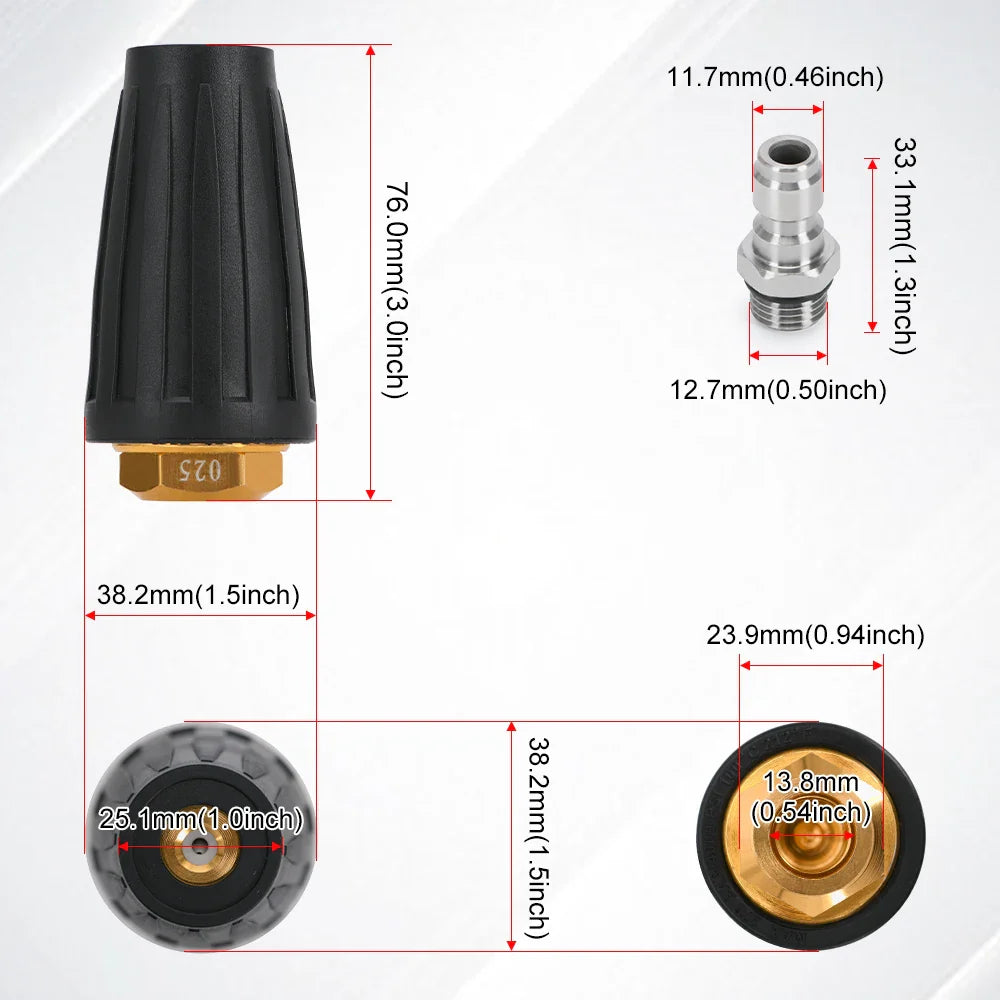 Turbo Rotating Nozzle for Pressure Washer – 360° Adjustable Spray with 1/4" Quick Connector, 4000 PSI, Multiple GPM Options