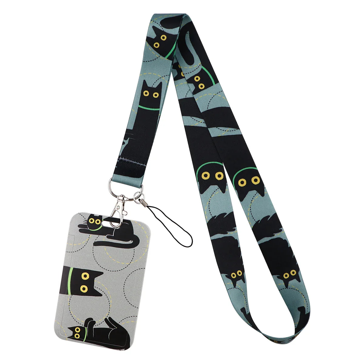 LX1293 Cartoon Black Cat Lanyard – Keychain, ID & Credit Card Holder, Phone Charm Neck Strap, Badge Accessories