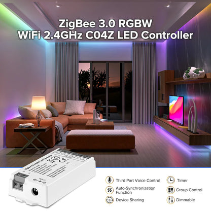 Zigbee 3.0 WiFi LED Controller, PWM Dimmer RGB/RGBW/RGBCCT Strip Light Bridge Tuya Dual Mode Gateway, DC 5V–24V Smart Lighting Control