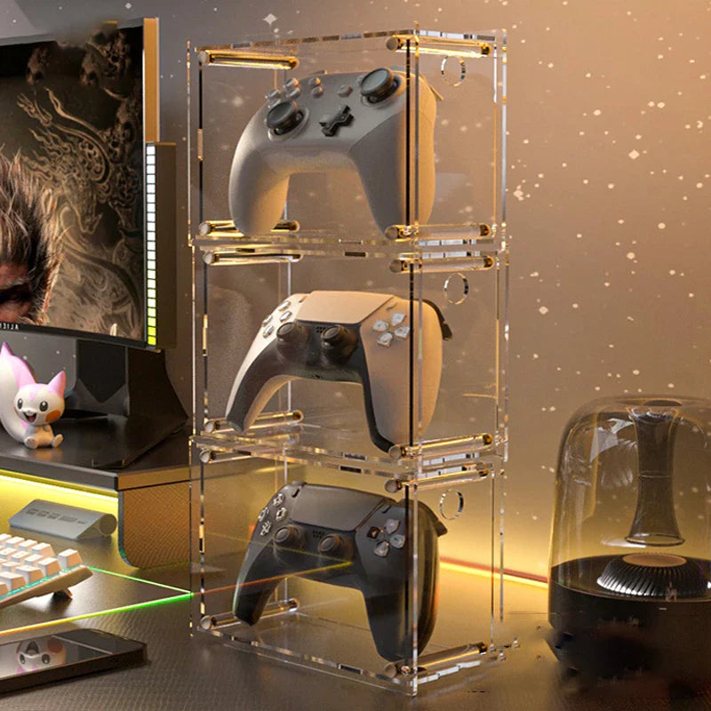 Clear Acrylic Game Controller Storage Box – Universal Dust Cover for PS5, Nintendo Switch & Xbox Desktop Protection