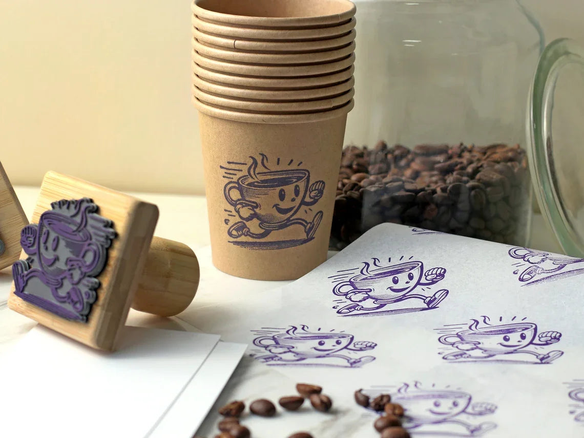 Custom Wooden Logo Stamp – Personalized Self-Inking Rubber Stamp for Wedding, Party, Packaging, Company Name & Address