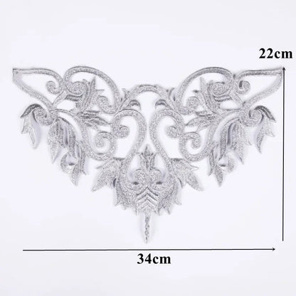 Silver Baroque Sequin Flower Applique – Embroidered Iron-On Patch for Wedding & DIY Crafts