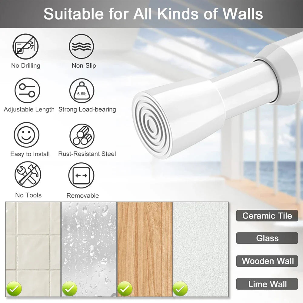 Adjustable Spring Tension Curtain Rods – Durable Extendable Telescopic Poles for Bathroom, Kitchen & Cupboard, No-Drill Installation