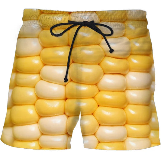 Men’s Corn Print Board Shorts - Funny Graphic Hip Hop Summer Beach & Sports Shorts