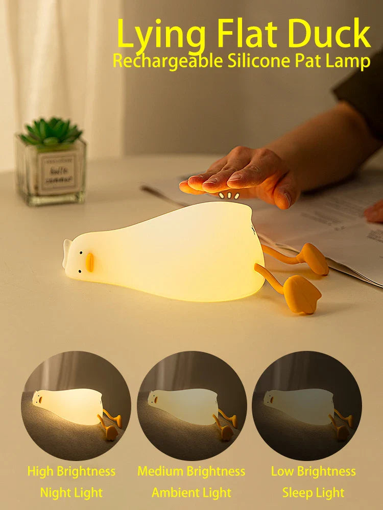 Duck LED Night Light – Rechargeable Pat Silicone Lamp, Cute Cartoon Bedside Nightlight for Kids, Home Decor & Birthday Gift