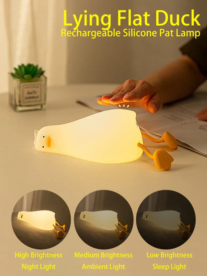 Duck LED Night Light – Rechargeable Pat Silicone Lamp, Cute Cartoon Bedside Nightlight for Kids, Home Decor & Birthday Gift